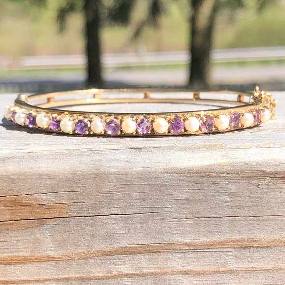 Vintage 14k pearl and amethyst bracelet - Picture 1 of 9
